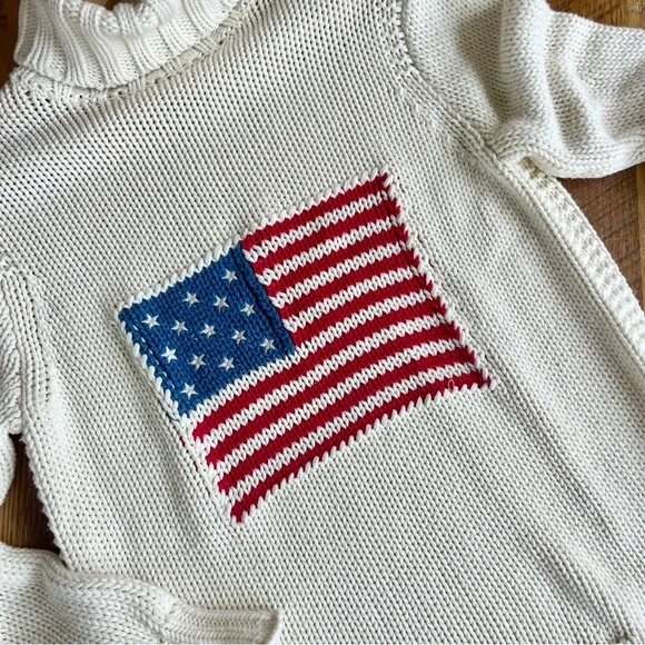 Denimist American Flag Sweater Cotton Chunky Knit Coastal Grandmother S - Picture 9 of 13